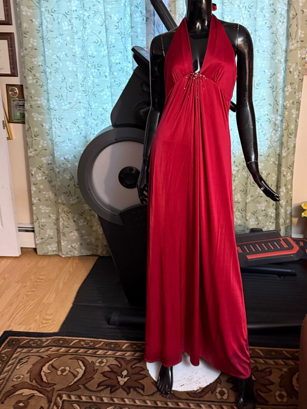 BCBGMaxAzria Deep Red Halter Maxi Dress